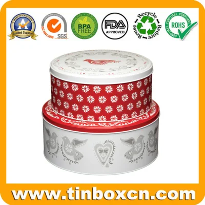Personalizar caja de regalo de metal que empaqueta latas de pastel redondas para almacenamiento de alimentos
