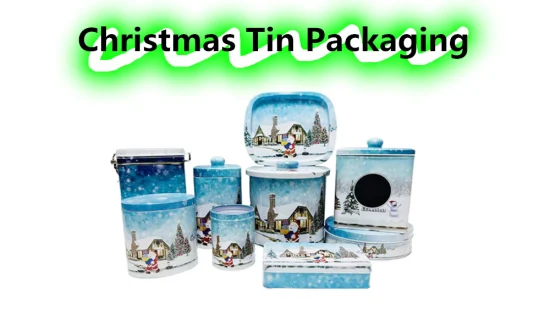 Embalaje de hojalata personalizado de fábrica, caja redonda pequeña, lata de metal de Navidad para galletas de chocolate y dulces