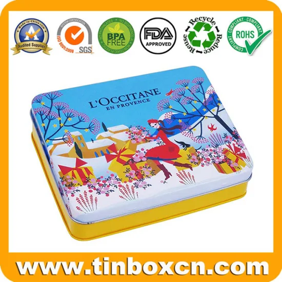 Caja de regalo rectangular elegante, caja de lata, lata de metal de Navidad para contenedor de almacenamiento promocional para festivales